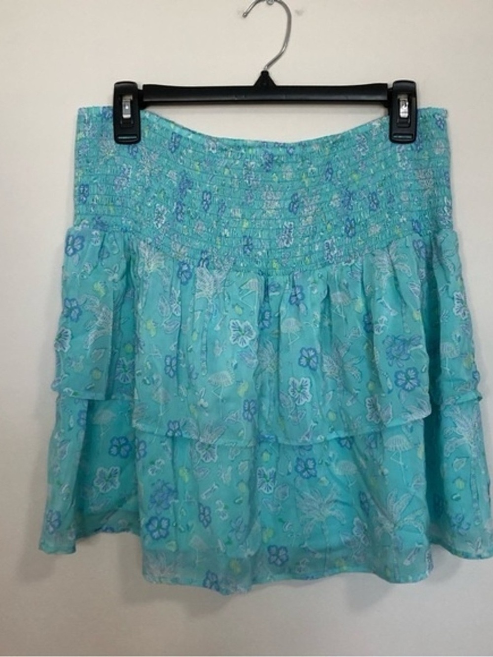 Vineyard Vines Light Blue Floral Tiered Smocked Waist Skirt XL